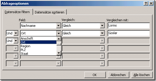 Seriendruck Abfrage