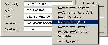 mögliche Telefonnummern als Kontextmenü